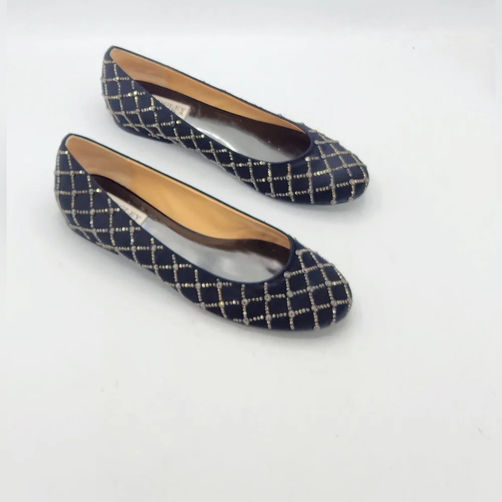 Badgley Mischka Norell Quilted Crystal Satin Flats In Black Size 7.5